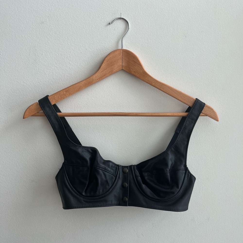 North Bound Leather bralette with snap front closure